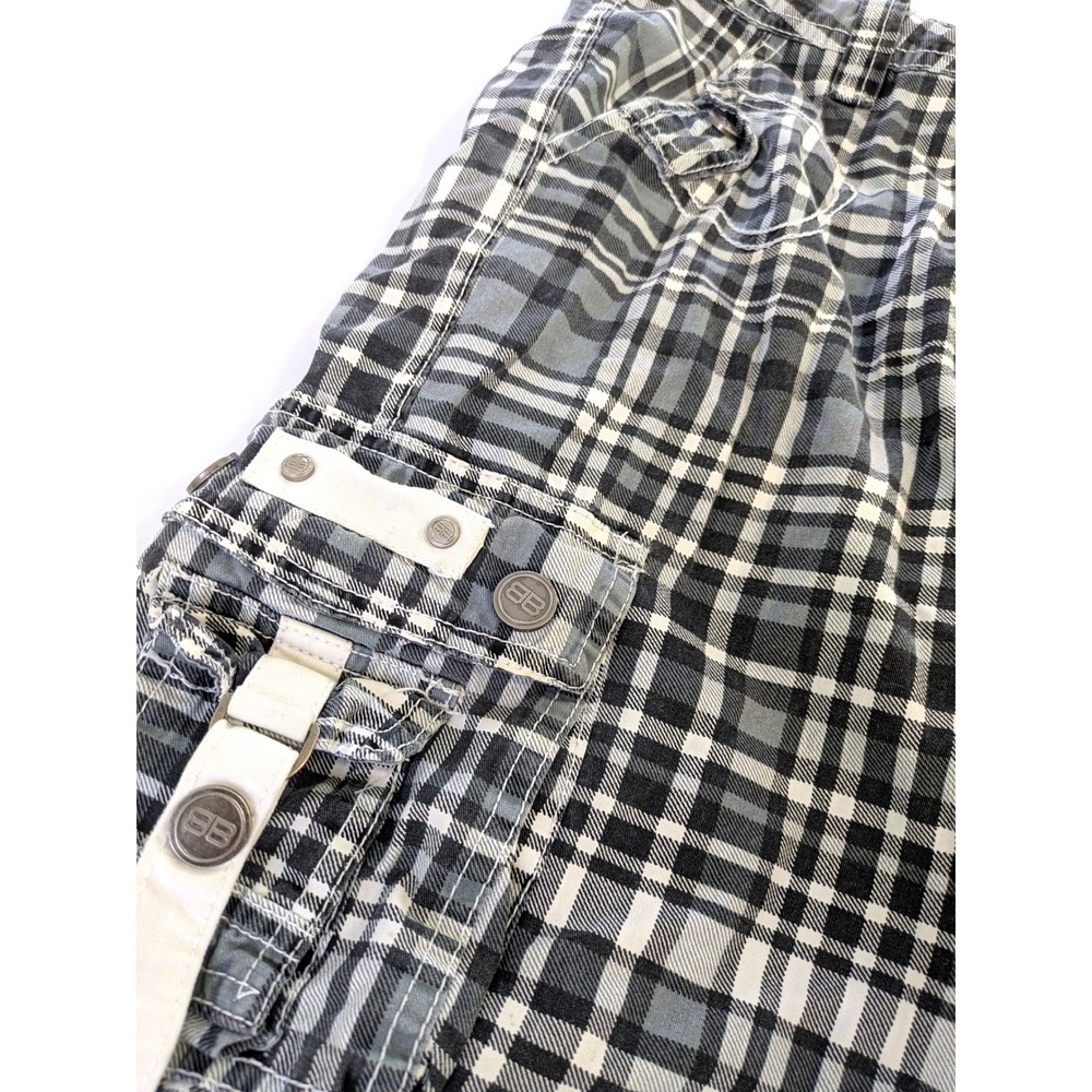 Benjamin Black Mens Plaid Cargo Shorts Black White Grey Check Size 30 Streetwear - Picture 3 of 6